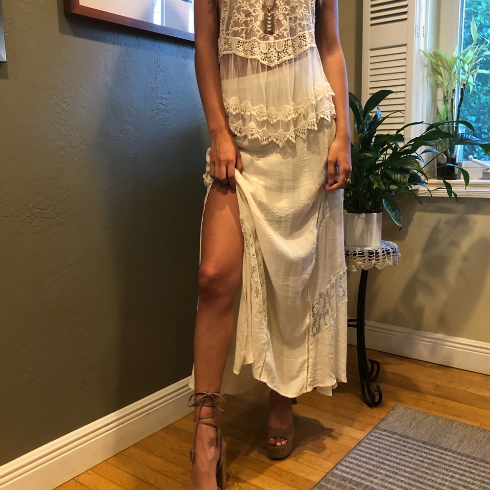 Boho cream lace maxi skirt